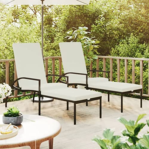 Camerina Sonnenliegen 2 STK. mit Fußhocker PE-Rattan Schwarz Klappbar Saunaliege Outdoor Badeliege Klappbar Leicht