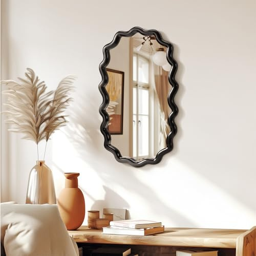 Navaris Specchio ondulato elegante ovale, decorazione da parete per corridoio, soggiorno, mantello e camera da letto, nero 50x30 cm