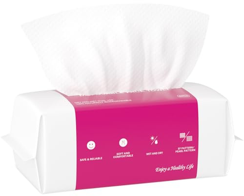 Disposable Face Towel 60 Count, 20 x 20cm Cotton Tissue Dry Face Wipes Skin Clean, Unscented and Ultra Soft Disposable Face Towelette for Washing Face, Makeup Removing (Pearl Pattern)