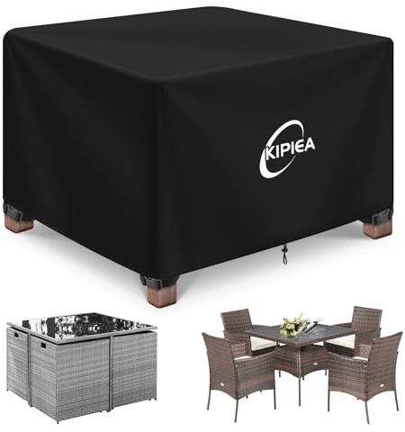 Kipiea Garden Furniture Covers Waterproof, Outdoor Cube Furniture Covers for Table & Chairs Windproof, 420D Oxford Fabric Square Patio Rattan Table Cover, Anti-UV, No Tear - 115 x 115 x 71cm