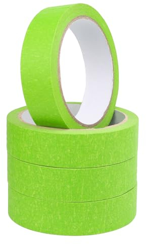 GOTRUST Lot de 4 rouleaux de ruban crépon vert - Ruban de masquage - Pour peinture, artisanat, bricolage, peinture murale pour enfants, 25 mm x 20 m