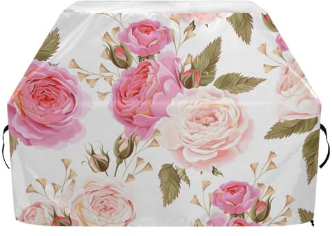 Grillabdeckungen, Oxford-Grillabdeckung für Weber, Brinkmann, Char Broil, wasserdicht, winddicht, reißfest, englische rosa Rosen, Gas-Grillabdeckung (165 x 63,5 x 114 cm)