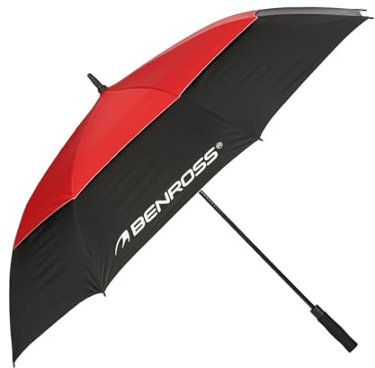 BENROSS By American Golf Windproof 68 Dual Canopy Golf Umbrella – Strong Lightweight Fibreglass Frame with UV Protection & Non-Slip Handle – Black/Red