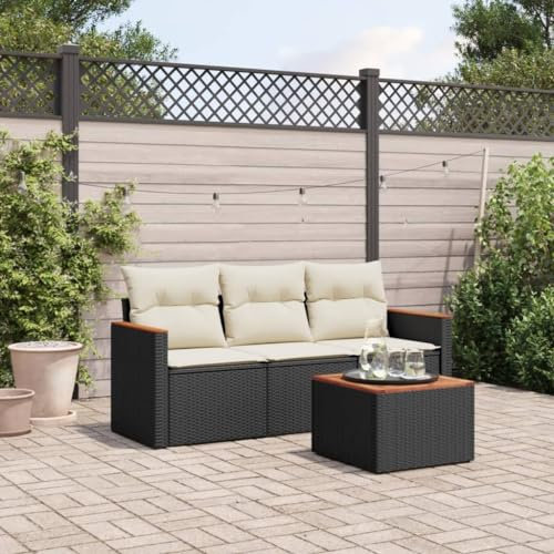 Festnight Balkon Sofa mit Stauraum Rattan Sofa Gartensofa 3 Sitzer Lounge Sofa Outdoor Rattansofa Sitzecke Balkon Lounge Klein Couch Gartenlounge Polyrattan Balkonmöbel Gartenmöbel