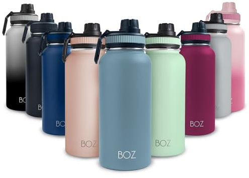 BOZ Botella Agua Acero Inoxidable de 1l, Botella Térmica 1 Litro con Aislamiento de Doble Pared, Termo Agua Fría y Caliente de Boca Ancha Sin BPA, Botella Isotérmica Antiderrame Color Azul Pizarra