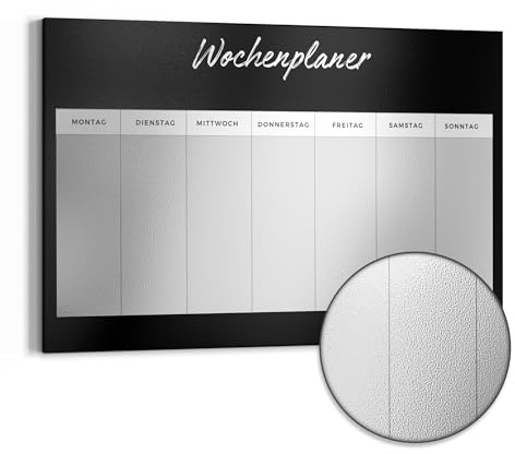 DEQORI Metall Magnettafel | 90x60 cm cm groß | Motiv Planer Schwarz (DE) | Whiteboard für alle Magnete | Magnetboard Wand-Tafel für Küche & Büro | Design Magnetwand Pinnwand magnetisch