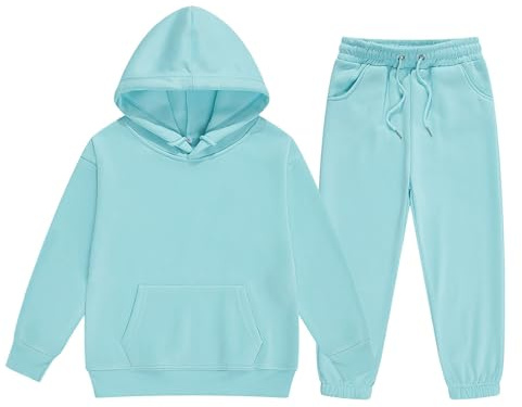 Costumes Garcon et Fille Mode Pure Uni Doux Loose Tenue à Capuche Manche Longu Maillots de Survêtement pour Enfants, Ensemble de Jogging et Pantalon, idee Cadeau pour Enfants 2-14 ans