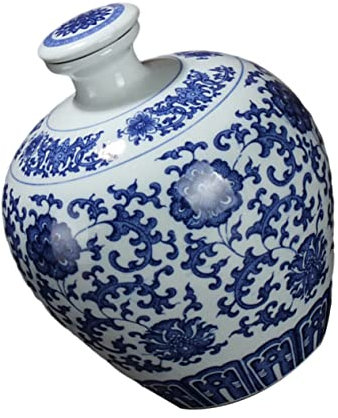 MAGICLULU Blau Weißes Keramik Weintopf Sake Kanister Mit Deckel Handbemalt Desktop Dekor Für Whisky Lagerung