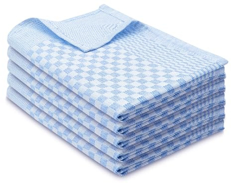 ZOLLNER 5 Strofinacci, 100% Cotone, 46x70 cm - Super assorbenti e robusti canovacci - Lavabili a 60°C - qualità gastronomica - certificati Oeko-Tex®, a quadretti blu