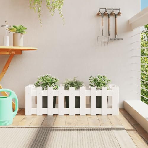 Homgoday aiuola rialzata giardino con recinzione in legno di pino bianco 100 x 30 x 30 cm, fioriera per coltivazione, fioriere grande per esterni, giardino balcone o terrazza orto urbano