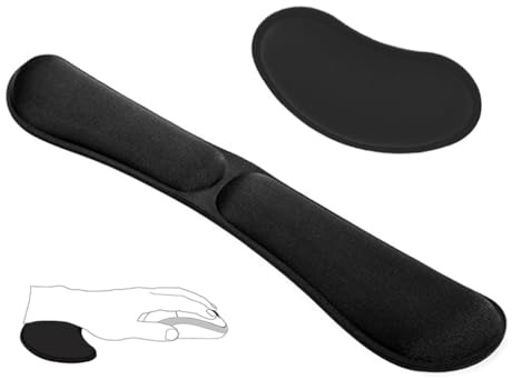 Lot de 2 repose-poignets pour clavier et souris – Tapis de souris ergonomique antidérapant et pliable pour le bureau, le travail, les jeux, la saisie (noir)