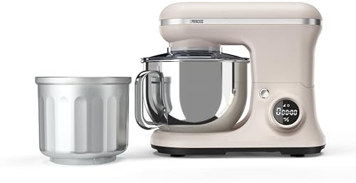Princess Robot de cocina digital Nordic, 5 L Bol de Acero Inoxidable, 8 Velocidades, Control Digital, Heladera, 1200 W, BPA-Free, Pies Antideslizantes, Apta para Lavavajillas, 220138