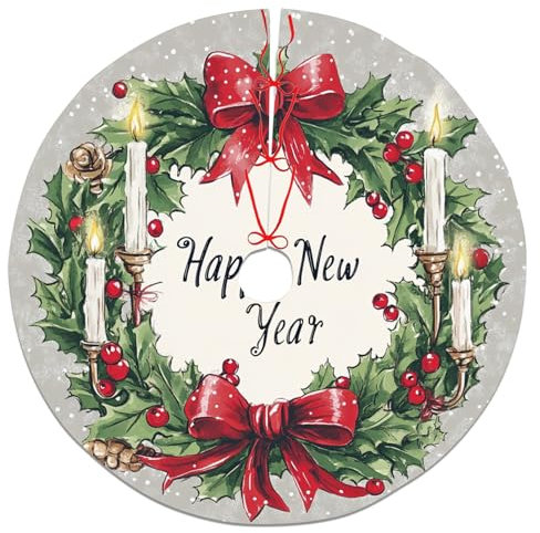 Ghirlanda di agrifoglio per albero di Natale, gonna decorativa verde per albero di Natale, decorazione invernale per la casa, feste di Capodanno, per interni ed esterni, 121 cm