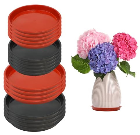 AYSYR 18 Pcs Plant Pot Saucers, 20cm/22cm Plant Saucers for Pots, Reusable Plastic Plant Tray, Waterproof Flat Edge Plant Trays for Pots, for Indoor Outdoor Garden Household Balcony (Red, Black)