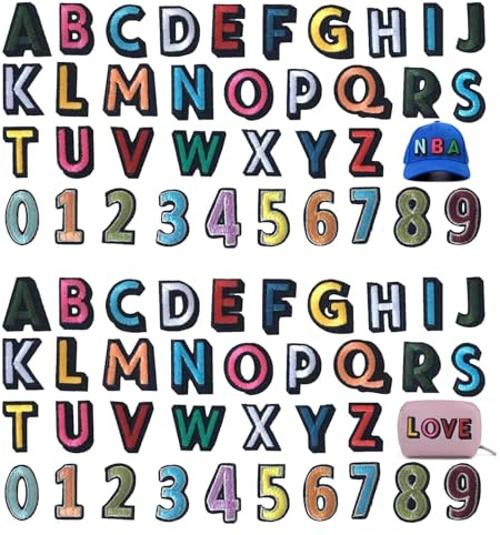 72 Stück Bügelflicken, Basicon Schwarz Bestickte Patches 52Pcs Alphabet A bis Z und 20Pcs Nummer 0-9 Aufnäher Aufnäher Großbuchstaben Zahlen Patches für Kleidung Schuhe Hüte Taschen