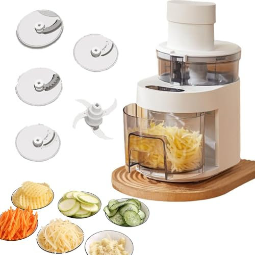 Grattugia elettrica per Formaggio tritaverdure con Contenitore e Coperchio, affettatrice per Carne 3 in 1 per la casa con 4 Lame sostituibili, Tritatutto per Verdure e Insalata da 23.000 Giri/min