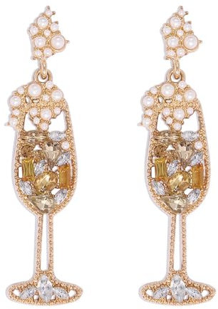 Champagne Dangle Drop Earrings Martini Wine Glass Dangle Earrings for Women Sparkly Rhinestone Crystal Wine Cup Bottle Earrings New Year Earrings Crystal Pearl Beaded Champagne Wine GlassEarrings