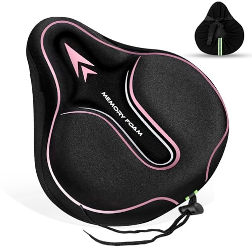 MSDADA Memory Foam Bike Seat Cover Padded, Soft Bike Cushion for Men & Women, Comfortable Bike Accessories for Bike, Outdoor Indoor Cycling(Pink)