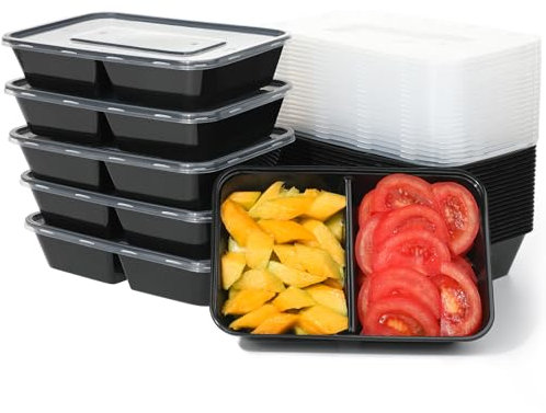 Jogoico 25 Pièces Meal Prep Containers 500ml Plastique Boite Alimentaire 2 Compartiment avec Couvercles Réutilisables Boîtes à Repas Récipient Fraîcheur Résistants