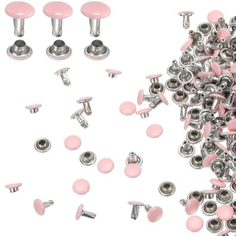 sourcing map Juego de 100 remaches de cuero de doble tapa, 6 x 6 mm, con tapa redonda, de metal, remaches de cuero para manualidades, cinturón de tela, collar de mascotas, reparación y decoración