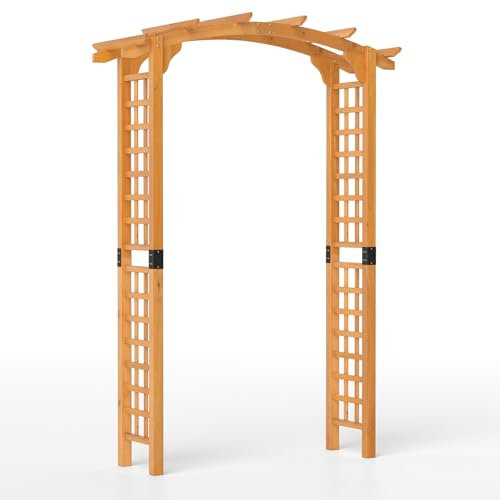 TANGZON Solid Wood Garden Arch, 215 cm/229 cm Outdoor Pergola Arbour with Hanging Roof & Side Trellises, Decorative Wedding Party Archway for Patio Yard Lawn (Arched Hanging Roof, 160 x 60 x 229cm)