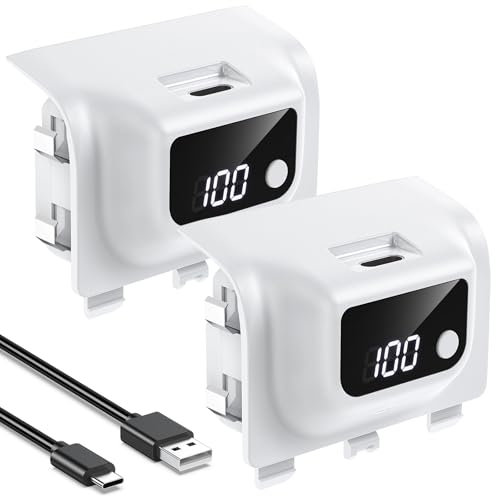 [LED Display] YUANHOT Rechargeable Battery Pack for Xbox Series X/S/One/Elite, 2 Pack 5520mWh Fast Charging for Xbox Controller Battery Pack, Remote Play and Charge Kit for Xbox One Accessories-White