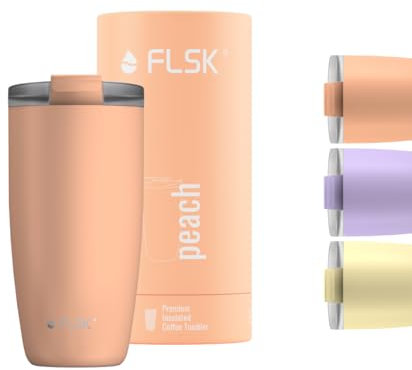 FLSK Kaffeebecher – Premium coffee to go-Becher aus Edelstahl – 100 % auslaufsicher, BPA-frei & doppelwandig – hält 3 h heiß (peach, 500 ml)