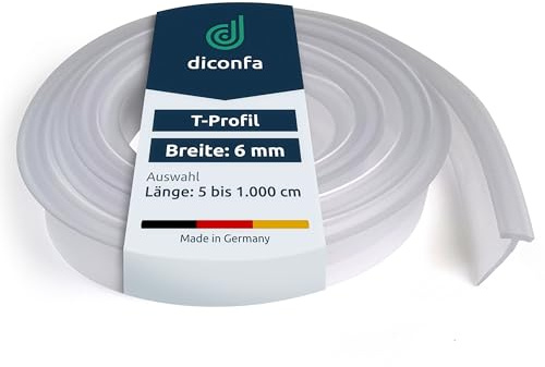 diconfa PVC Einschubdichtung 6mm breit - Dichtbereich 14mm - 135cm lang | LÄNGE: 5cm bis 10m - T-Profil Duschtür Falttür faltbar Seitenwand Badewanne Faltwand mit Kanal - Nut zum einschieben