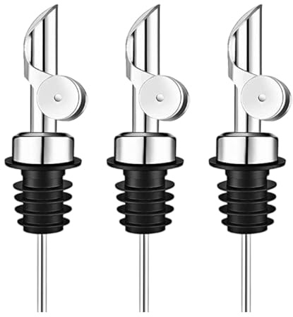 SGERUFZ 3 Pack Dosificador de Aceite Universal - Tapón para Botellas de Aceite y Licores, Vertedor Cónico con Sello de Goma, Ideal para Cocina, Bar y Hogar (Botella de Vidrio 350ml) (Plata)