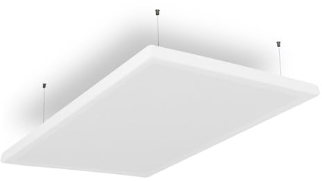 SILENT4® Schallabsorber Decke 120x60x5cm Akustikbild Akustikpaneele mit Akustikwolle, Seilmontage, messbar verbesserte Raumakustik durch Akustikplatten mit Stoffbezug in Weiß