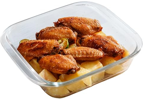 Plat de cuisson en verre carré, 20 x 18 x 5 cm, résistant à la chaleur jusqu'à 400 °C, pour friteuse air et four micro-ondes.