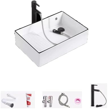 HTTGDGDH Lavandino da Bagno, Lavabo da Balcone Nordico, Lavabo da Appoggio sopra Il Lavabo, Scarico Laterale, Lavabo Singolo, Bagno con ASSE da Lavare, Lavabo in Ceramica, Lavandi