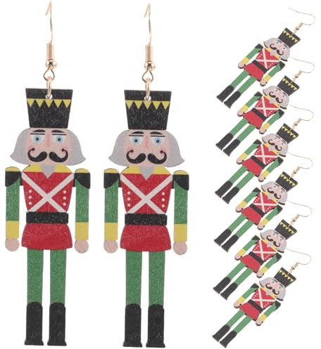 HEMOTON 4paires Boucles Oreilles Pendantes Casse-noisette Pour Noël Bijoux Créatifs Bois Pour Femmes Et Filles Ornements Festifs Uniques