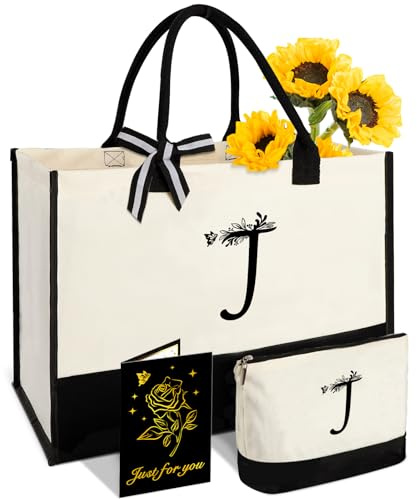 Geschenke für Frauen, Canvas-Tragetasche mit Initialen und Kosmetiktasche | Großes Fassungsvermögen, Leicht Zu Reinigen Und Wiederverwendbar, Wasserdicht, Geschenkidee Für Geburtstag Oder Weihnachten