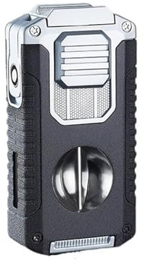 Encendedor Multifuncional de 3 chorros con Cortador en V, Resistente al Viento, de Metal, Ideal for Camping y Senderismo (butano no Incluido).(Black2)