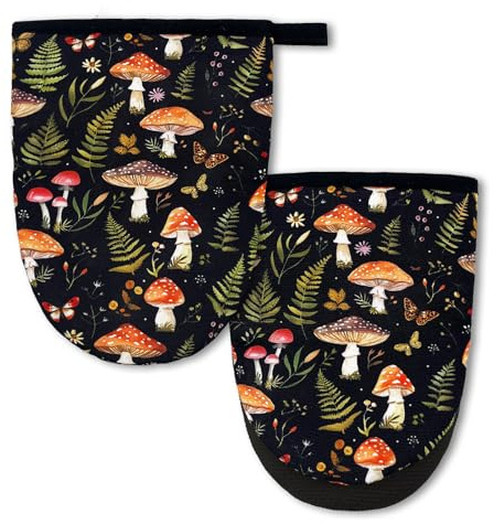 AIMASTZ Mushroom Mini Silicone Oven Mitts Kitchen Gloves 2-Pack Set