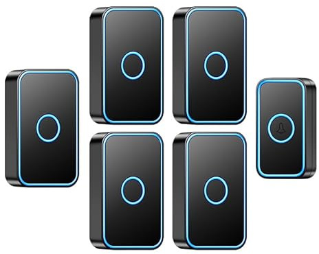 Wireless doorbells Kit,300m IP68 watertight Cordless, Cordless,Door Bell Kit with 5 Level Volume & LED Flash,60 Chimes,Easy Install,Black,1 V 5