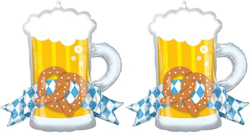 Amscan - Super Shape Ballon en plastique Fête de la bière, 66 x 63 cm, chope de bière avec bretzel, ballon hélium, Blanc (Lot de 2)