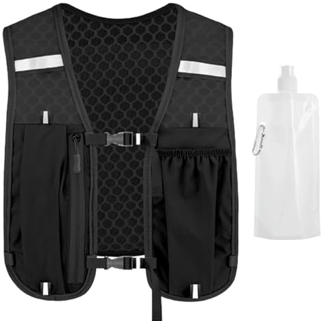 MUNSKT Lightweight Running Vest with Foldable Water Bottle, Convenient Hydration Backpack with Phone Holder & Storage for Hiking Cycling Trailrunning Marathon