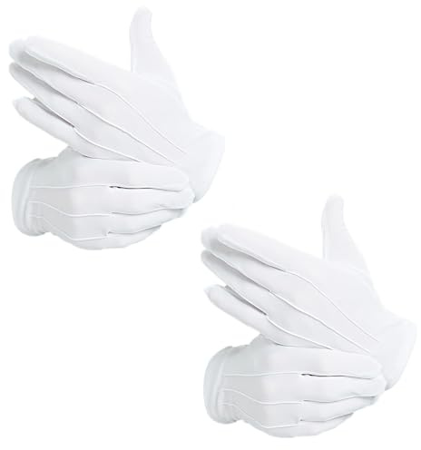 MNYXIS 2 Paare Weiße Handschuhe Baumwollhandschuhe, Mit Knopf und 3 Nähte Design, Feierliche Handschuhe für Erwachsene, Geeignet für Karneval, Halloween, Fasching, Mottoparty, Theater, Verkleidung