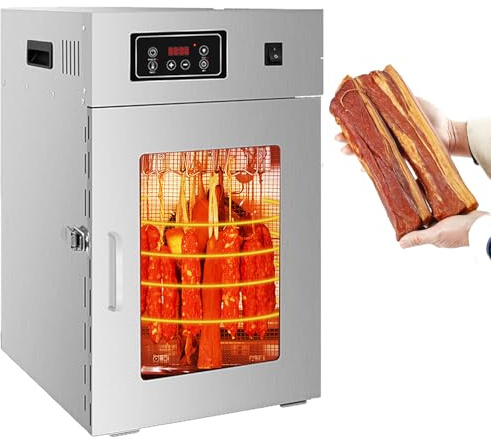 Commercial Large Food Dehydrator, Stainless Steel, 800W, 195°F Temperature Control for Jerky, Beef, Chicken, Fruit