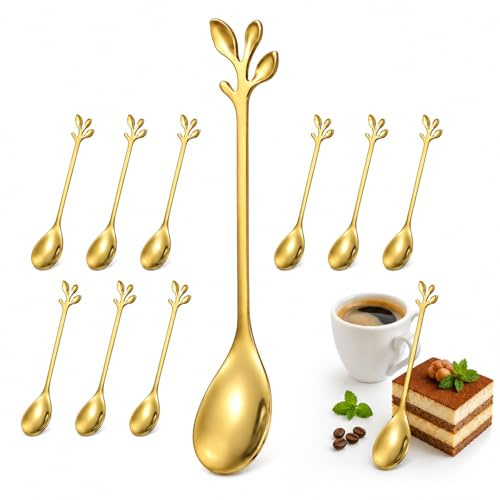 Solvind 10 Pcs Gold Coffee Spoons - 4.7 Rose Handle Stainless Steel Small Spoons for Espresso, Tea, Dessert, Demitasse, Honey & Coffee Bar Accessories