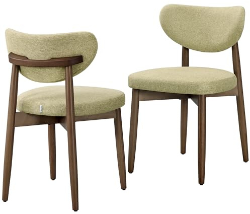VASAGLE Esszimmerstuhl 2er Set, Küchenstuhl, Polsterstuhl mit Massivholzbeinen, ergonomische Rückenlehne, Aussparung als Griff, Mid-Century-Modern-Stil, Küche, Esszimmer, olivgrün KDC668C101