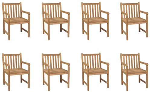 YuuSsea Trädgårdsstolar 8 st. Teak i massivt trä, väderbeständig, stapelbar, med armstöd och ryggstöd, för balkong, terrass, utomhus, camping, pool, bekväm och platsbesparande