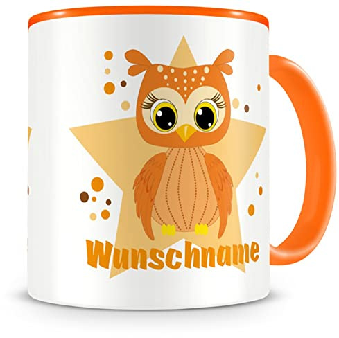 Samunshi® Kindertasse mit Namen Tasse Orangene Eule Personalisierte Tasse mit Namen Kinder Kinderbecher personalisierter Text Kindergarten orange 300ml
