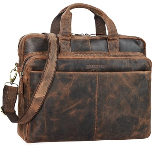 STILORD Verus Vintage Ledertasche groß Aktentasche Laptoptasche Umhängetasche mit Reißverschluss und abnehmbaren Schultergurt Lehrertasche Leder Farbe:Sepia - braun