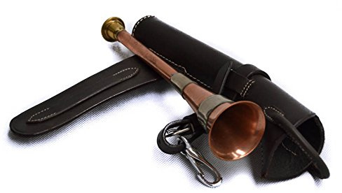 John Shooter Copper & Brass Fox Hunting Banded Horn & Bridle Brown Leather Case (Banded Horn)