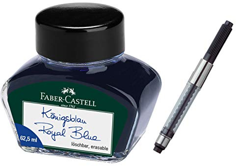 Faber-Castell Verre à encre pour instruments d'écriture avec convertisseur (bleu roi + convertisseur encreur 62,5 ml)