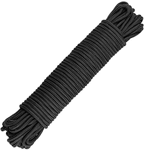 KINGLAKE Corda in nylon nero da 6 mm, 30 m, corda in nylon intrecciato per appendere corda ad alta trazione per campeggio, sopravvivenza, giardinaggio, impacchettamento, officina, corda multiuso