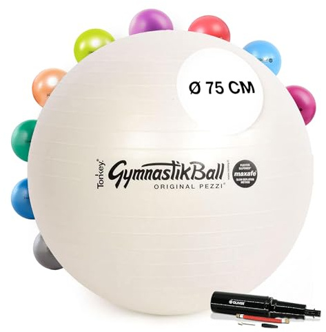 PEZZI Gymnastikball Maxafe Sitzball mit Pumpe | Sitzball mit Burst-Proof-System, belastbar bis 400 kg, für Therapie, Sport und Büro